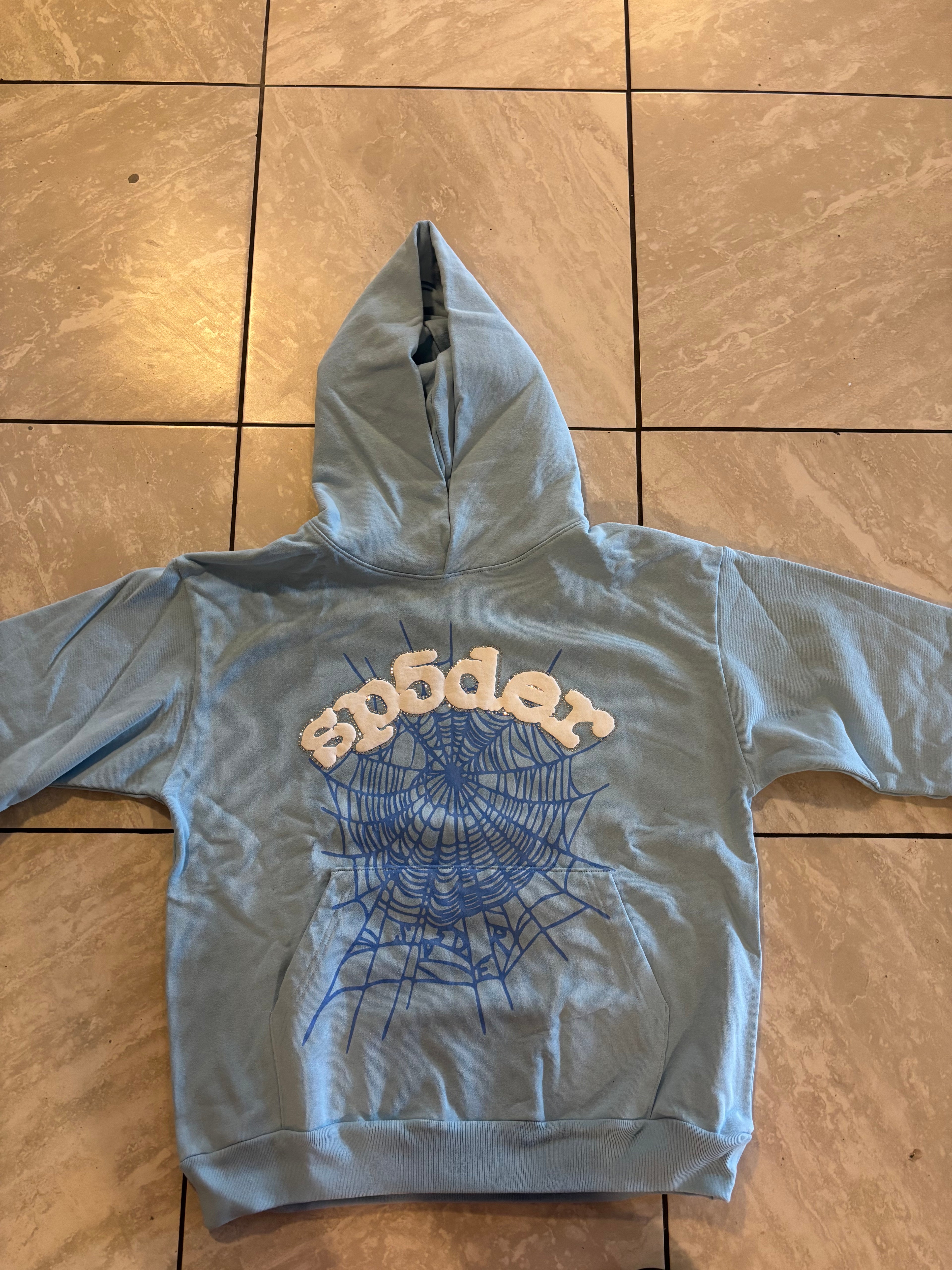 blue rhinestone Sp5der hoodie