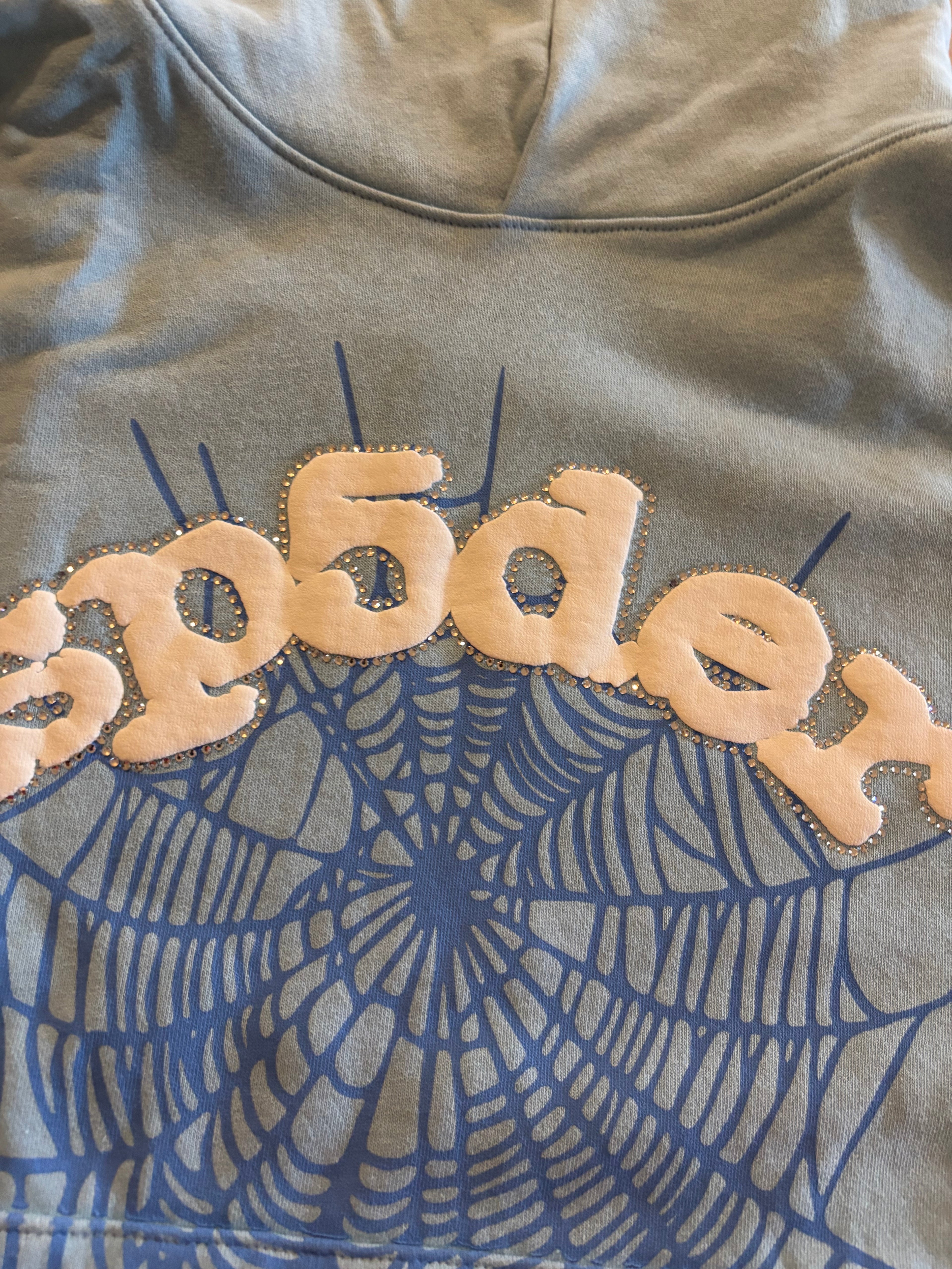 blue rhinestone Sp5der hoodie