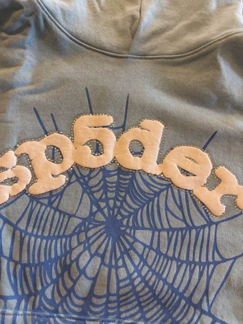 blue rhinestone Sp5der hoodie